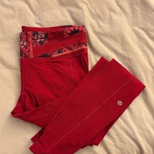 Lululemon Red Floral Yoga Leggings